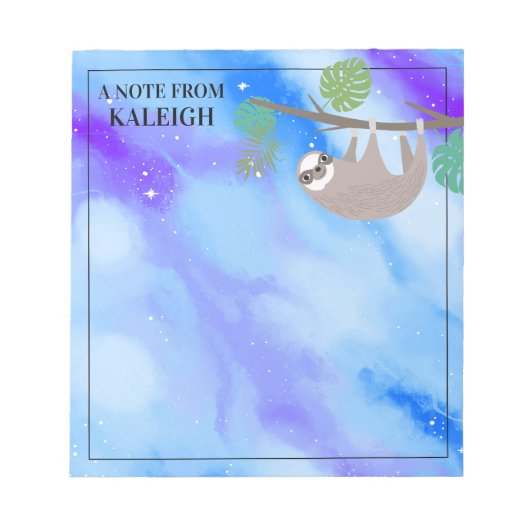 Cute Sloth in Tree Branch Blue Sky, op maat gemaak Notitieblok (Voorkant)