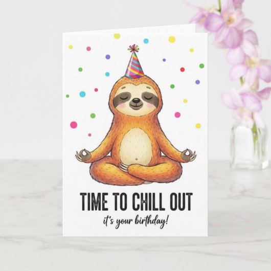 Cute Sloth Meditation Time To Chill Birthday Card Kaart (Orchidee)