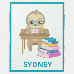 Cute Sloth op School Personalized Fleece Deken