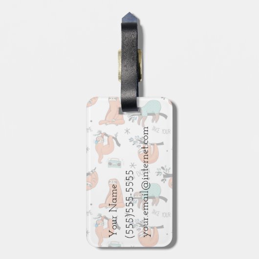 Cute Sloth Pattern Bagagelabel (Achterkant verticaal)