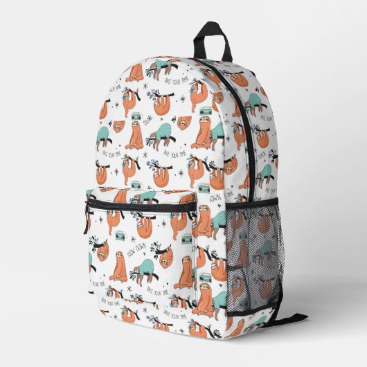 Cute Sloth Pattern Bedrukte Rugzak (Achterkant Hoek Rechts)
