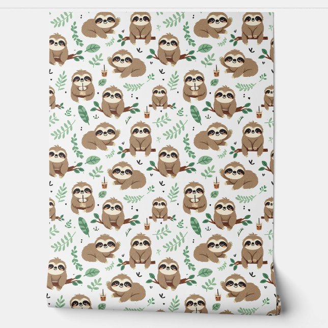 Cute Sloth Pattern Behang (Afrollen)