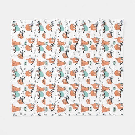 Cute Sloth Pattern Fleece Deken (Voorkant (Horizontaal))