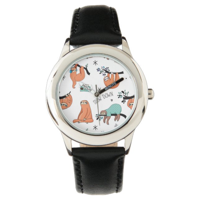 Cute Sloth Pattern Horloge (Voorkant)