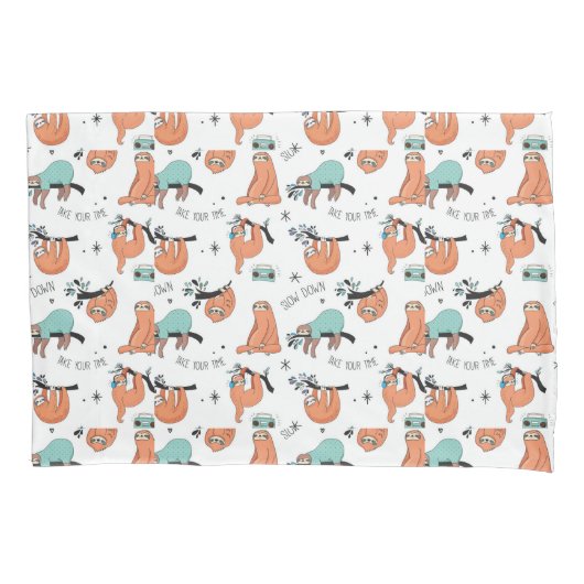 Cute Sloth Pattern Kussensloop (Voorkant-Links)
