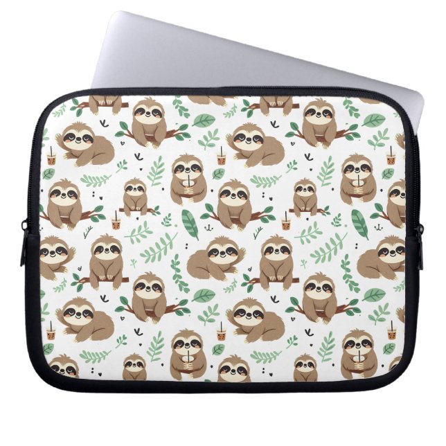 Cute Sloth Pattern Laptop Sleeve (Voorkant)