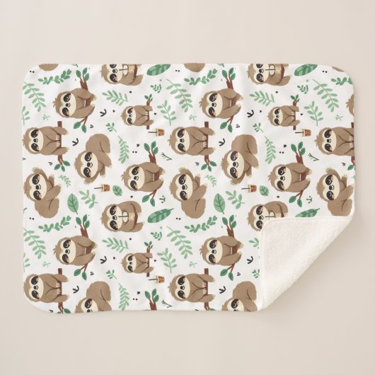 Cute Sloth Pattern Sherpa Deken (Voorkant (horizontaal))