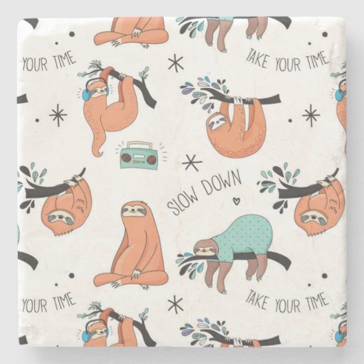 Cute Sloth Pattern Stenen Onderzetter (Voorkant)
