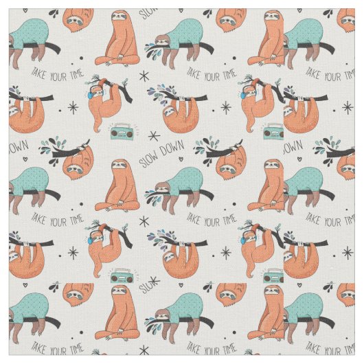 Cute Sloth Pattern Stof (Close Up)