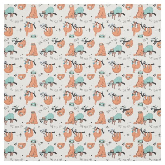 Cute Sloth Pattern Stof (Swatch)