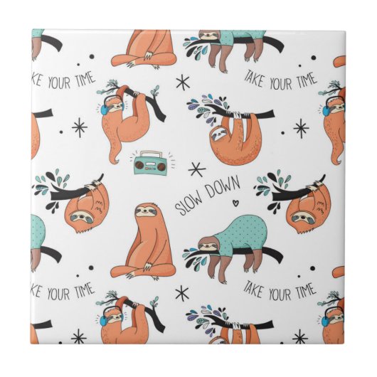Cute Sloth Pattern Tegeltje (Voorkant)