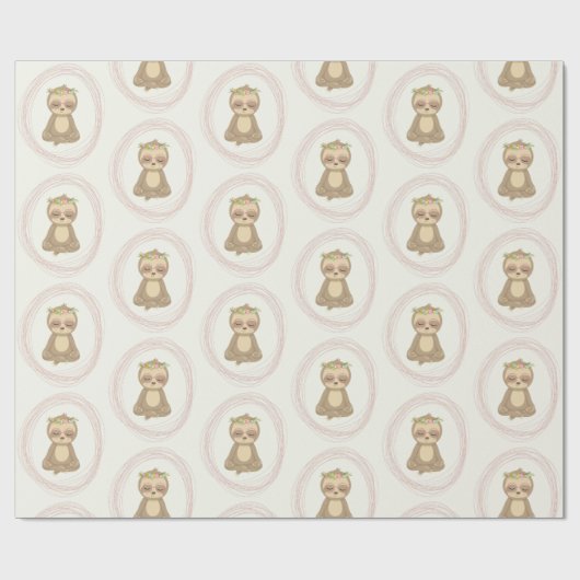 Cute Sloth Pink Zen Yoga Lotus Drawing Pattern Cadeaupapier (Vlak)