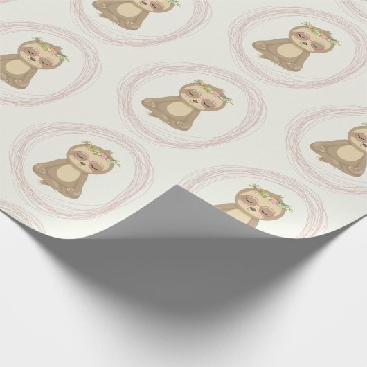 Cute Sloth Pink Zen Yoga Lotus Drawing Pattern Cadeaupapier (Hoek)
