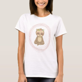Cute Sloth Pink Zen Yoga Lotus Drawing T-shirt