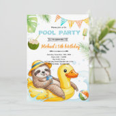 Cute sloth pool theme invitation (Debout devant)