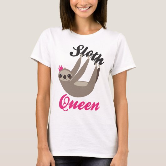 Cute Sloth Queen White T-Shirt (Voorkant)