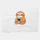 Cute Sloth Relaxing with Hot Coffee Premium T-Shir Theedoek (Horizontaal)