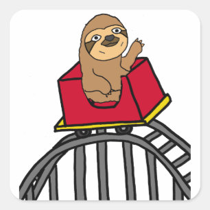 Cute Sloth Riding Roller Onderzetter Cartoon Vierkante Sticker