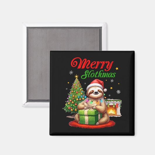 Cute Sloth Santa Christmas Merry Slothmas Slo Ho H Magneet (Voorkant / Achterkant)