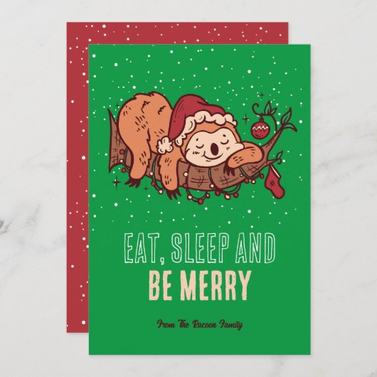 Cute Sloth Santa Sleep Snow Winter Merry Kerstmis Feestdagenkaart (Voorkant / Achterkant)