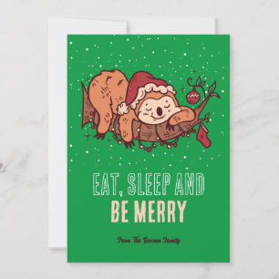 Cute Sloth Santa Sleep Snow Winter Merry Kerstmis Feestdagenkaart