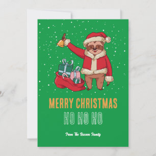 Cute Sloth Santa Snow Winter Merry Kerstmis Feestdagenkaart