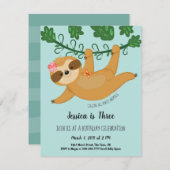 Cute Sloth Tropical Girly Birthday Party Kaart (Voorkant / Achterkant)