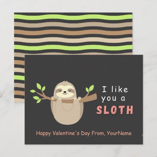Cute Sloth Valentine’s Day Card  Feestdagenkaart (Voorkant / Achterkant)