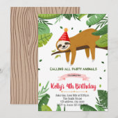 Cute sloth verjaardagsuitnodiging kaart (Voorkant / Achterkant)