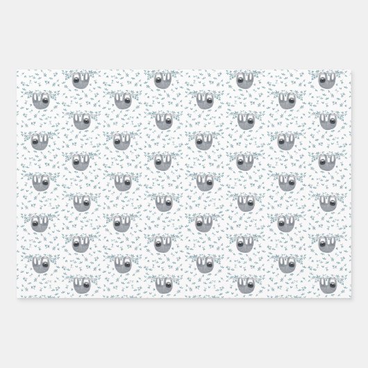 Cute Sloth Waterverf Pattern Inpakpapier Vel (Voorkant 3)