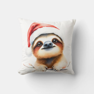 Cute Sloth Wearing Santa Hat Kussen
