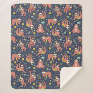 Cute Sloths Sherpa Blanket Deken
