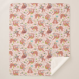 Cute Sloths Sherpa Blanket Sherpa Deken