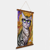 Cute Smart Cat Wearing Glasses Hangend Wandkleed (Gebogen)