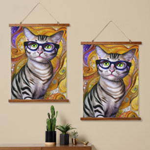 Cute Smart Cat Wearing Glasses Hangend Wandkleed