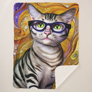 Cute Smart Cat Wearing Glasses Sherpa Deken