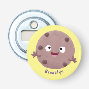 Cute smart chocolade chip cookie cartoon button flesopener