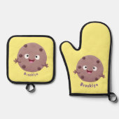 Cute smart chocolade chip cookie cartoon ovenwant & pannenlap set (Voorkant)