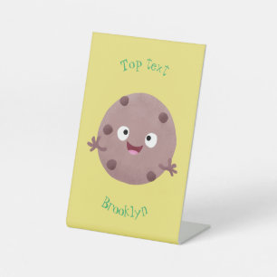 Cute smart chocolade chip cookie cartoon reclamebord met voetstuk