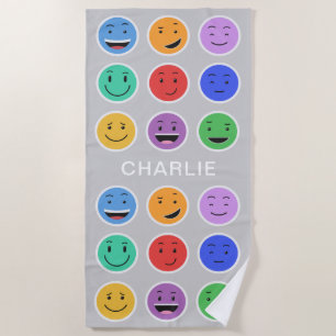 Cute Smileys nom personnalisé serviette de plage
