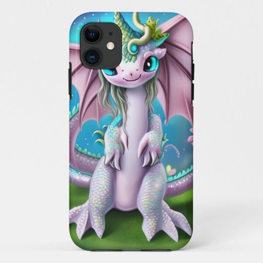 Cute Smiling Baby Dragon met Flowers Case-Mate iPhone Case (Achterkant)