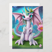 Cute Smiling Baby Dragon met Flowers Feestdagenkaart (Voorkant / Achterkant)