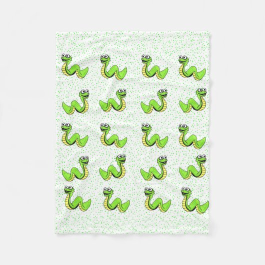 Cute Smiling Cartoon Green Yellow Snake Fleece Deken (Voorkant)