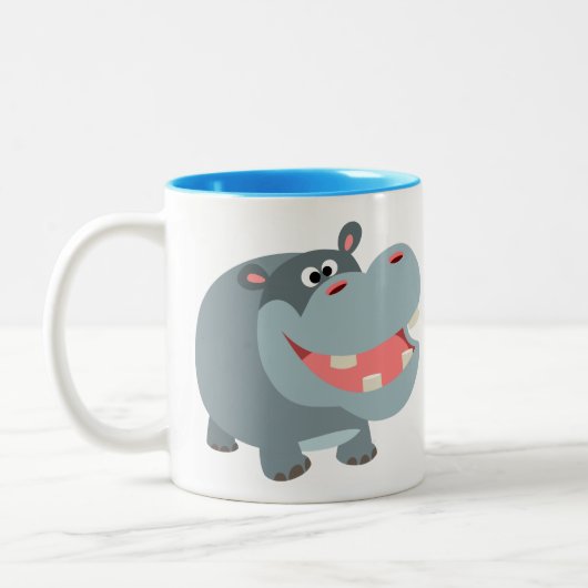 Cute Smiling Cartoon Hippo Tweekleurige Koffiemok (Links)