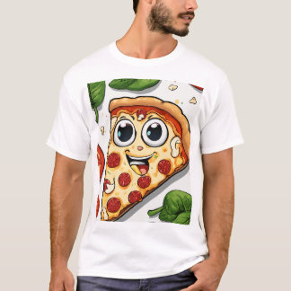 Cute Smiling Cartoon Pizza Slice with Happy Face - T-shirt