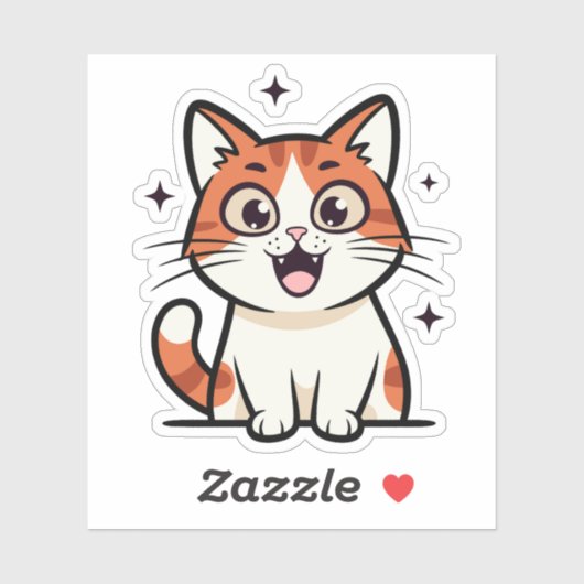 Cute Smiling Cat Cartoon Sticker (Vel)