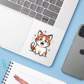 Cute Smiling Cat Cartoon Sticker (Laptop met iPhone)