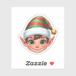 Cute Smiling Christmas Elf Face with Red Green Hat Sticker