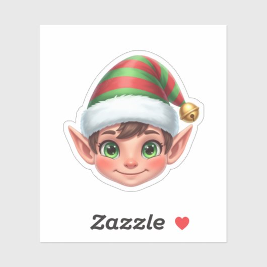 Cute Smiling Christmas Elf Face with Red Green Hat Sticker (Vel)