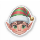 Cute Smiling Christmas Elf Face with Red Green Hat Sticker (Voorkant)
